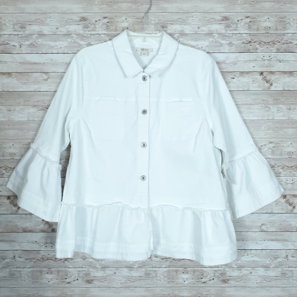 Style & Co Denim Jacket Ruffle Hem Sleeve White J - Picture 2 of 7